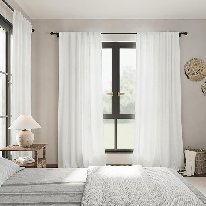 Linen Off White Curtains 120 inch Extra Long for Living Room Back Tab Light Filtering Semi Sheer Drapes Modern Farmhouse Coastal Decor Cotton Textured Curtain for Floor to Ceiling Window 10 FT