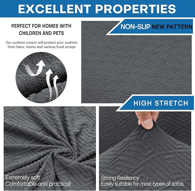 XINEAGE 2026 New 4 Pieces Extra Large Couch Covers for 3 Cushion Sofa Super Stretch Sofa Cover for 3 Large Seat Cushion Universal Slip Cover for Living Room (Dark Gray), 91"-110"(3 Cushions)