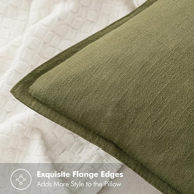 MIULEE Decorative Linen Pillow Covers 18x18 Inch Green Boho Farmhouse Neutral Couch Throw Pillows for Bed Pack of 2 Accent Outdoor Pillowcase Modern Sofa Cushion Livingroom Home Decor