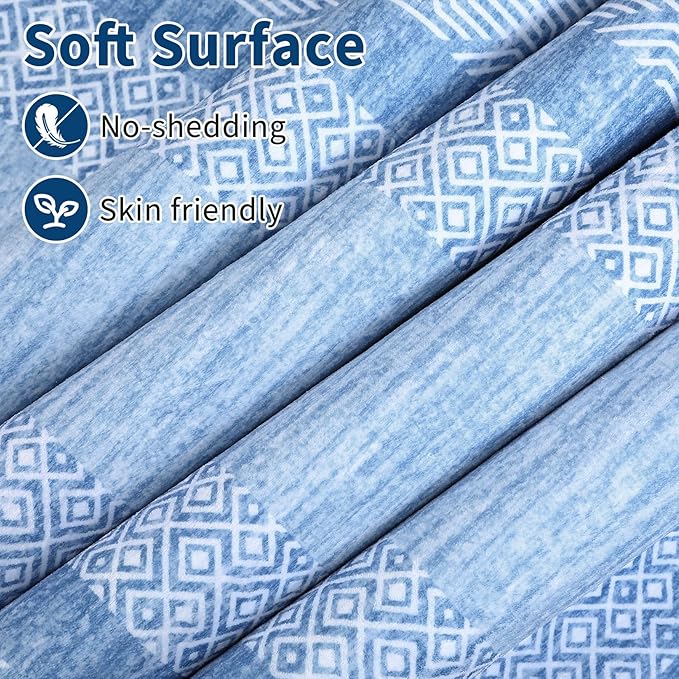 Washable 2.5x10 Kitchen Runner Rug, Easy Clean Geometri Rugs for Hallway Entryway, Indoor Outdoor Non Slip Rug Farmhouse Morden Carpet Door Mat Area Rug for Laundry Room Light Blue