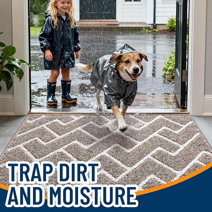 OLANLY Front Door Mat, Non-Slip Rubber Backing, Dirt Resistant and Absorbent, Washable, Easy to Clean Low-Profile Indoor Doormat for Back Door, Entryway, Inside Entrance, 40x32, Khaki