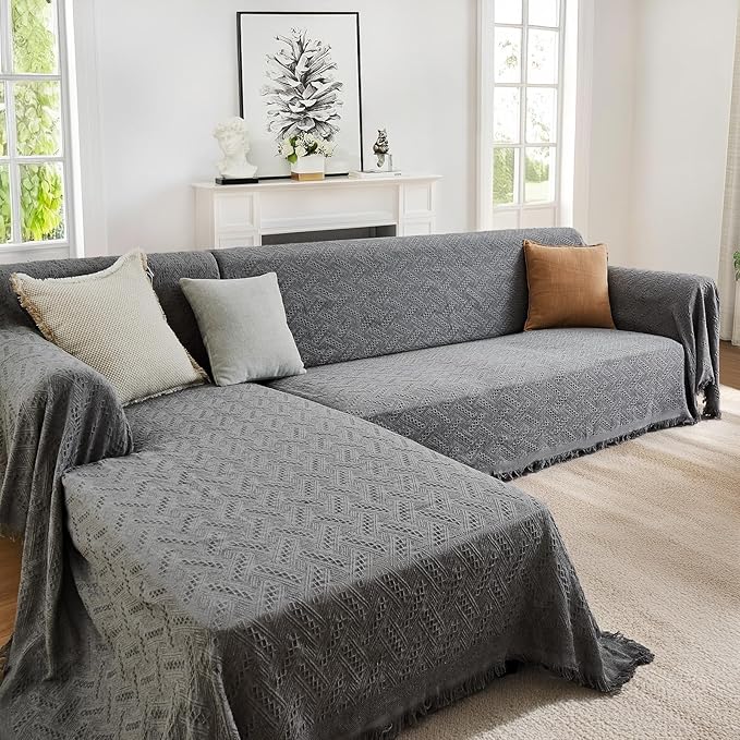 HOMERILLA Sectional Couch Covers for Sectional Sofa L Shaped Sofa Cover Blanket 2 Pieces L Shape Furniture Protector for Pets Dogs (Dark Grey, XXX-Large)