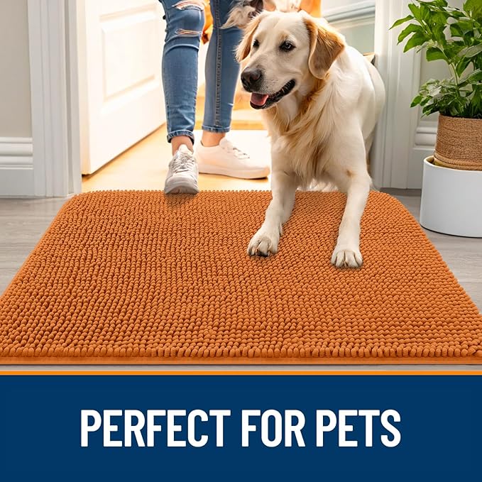 OLANLY Dog Door Mat for Muddy Paws 50x30, Absorbs Moisture and Dirt, Absorbent Non-Slip Washable Doormat, Quick Dry Chenille Mud Mat for Dogs, Entry Indoor Entryway Carpet for Inside Floor, Clay