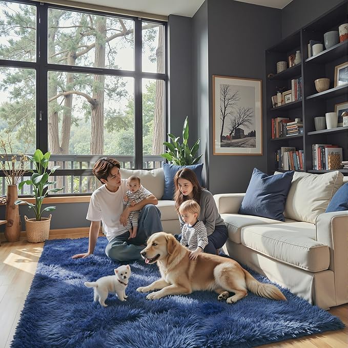 Rugs for Living Room 5x8, Alfombras para Salas Shag Large Plush Soft Area Rug, Shaggy Carpets for Bedroom, Kids Boys Girls Home Decor Aesthetic(Royal Blue, 5 x 8)