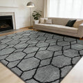 Shag Area Rug for Bedroom 4x6,Fluffy Area Rugs for Living Room,Geometric Soft Fuzzy Rug Non-Shedding Indoor Plush Carpet for Kids Bedroom Nursery Dorm Home,Grey and Black