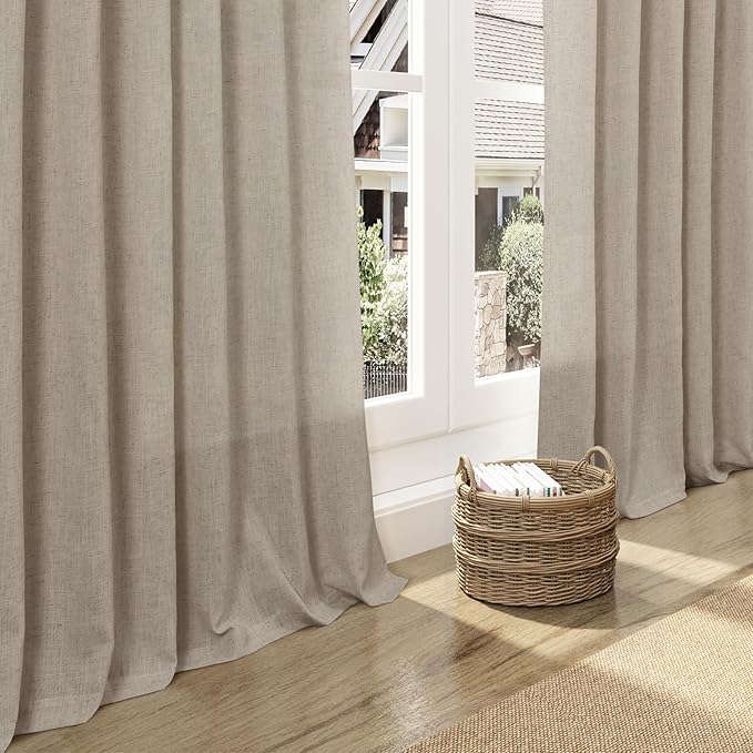 Nanspring Cobblestone Linen Curtains 84 Inches Long for Living Room Light Filtering Semi Sheer Curtain Back Tab and Rod Pocket Modern Farmhouse Decor Elegant Drapes for Bedroom 52x84, 2 Panels