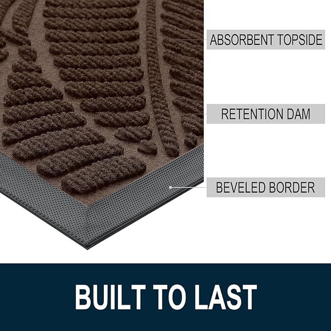 Colorxy Waterproof Doormat, Sturdy Natural Rubber Front Door Mats, Non Slip Low Profile Indoor Outdoor Entrance Mat, Stain Resistant Easy Clean Floor Mat for Patio or Entryway, 71''x47'', Dark Brown