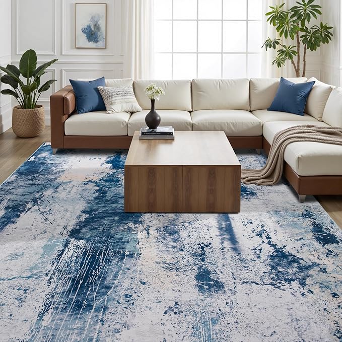 Toneed Abstract Area Rug 5x7 Modern Washable Rug Soft Non Slip Rug Low Pile for Bedroom Living Room Dining Room Dusty Teal Grey