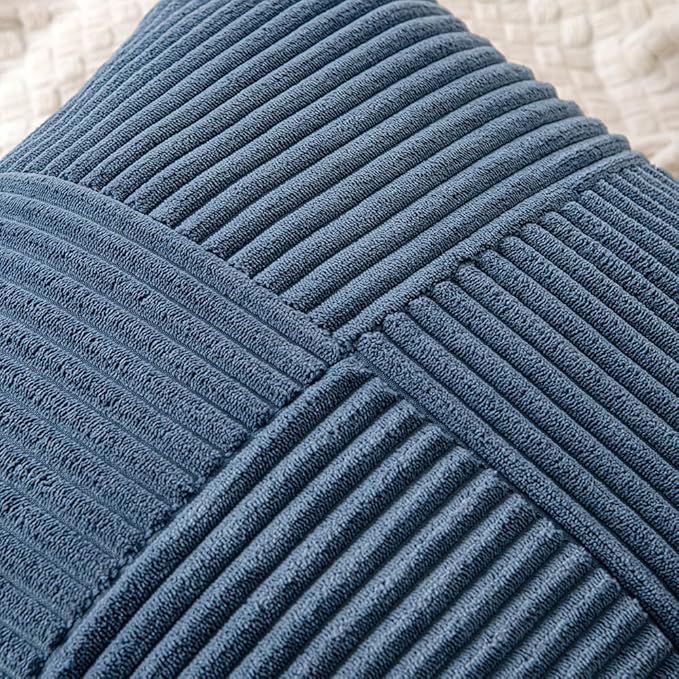 MIULEE Blue Decorative Throw Pillow Covers 20x20 Inch for Couch Bed Sofa Pack of 2 Boho Farmhouse Throw Pillows Soft Cross Corduroy Patchwork Textured Cushion Cases