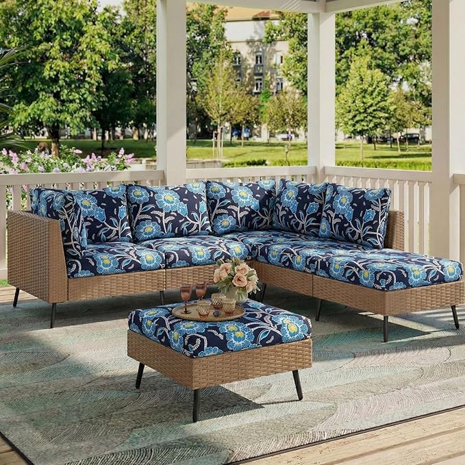 hyha Printed Couch Cushion Covers, Floral Sofa Covers Washable for 2 Cushion Couch, Stretch Pattern Outdoor Cushion Covers for Patio Furniture with Elastic Bottom(Medium, Bluebell)