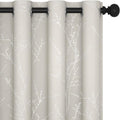 Deconovo Beige Blackout Curtains, Boho Farmhouse Curtain, Thermal Insulated Soundproof Drapes, Silver Branch Print, 52 x 63 Inch Long, Machine Washable Window Panels for Living Room Bedroom, Set of 2