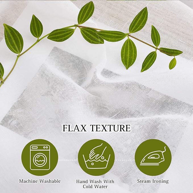 NICETOWN White Linen Sheer Curtains 63 inch Length, Vintage Grommet Linen Textured Semitransparent Privacy Window Treatment Light Filtering for Living Room, 52" W x 63" L, Set of 2