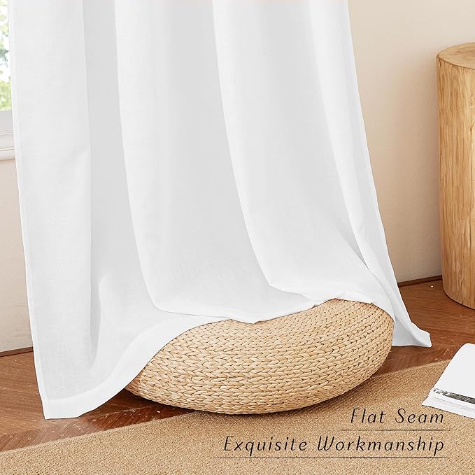 NICETOWN White Linen Kitchen Curtains 36 inches Long, Grommet Short Curtains Small Window Treatments Thick Flax Linen Weave Privacy Added with Light Filtering for Cafe, W55 x L36, 2 Panels