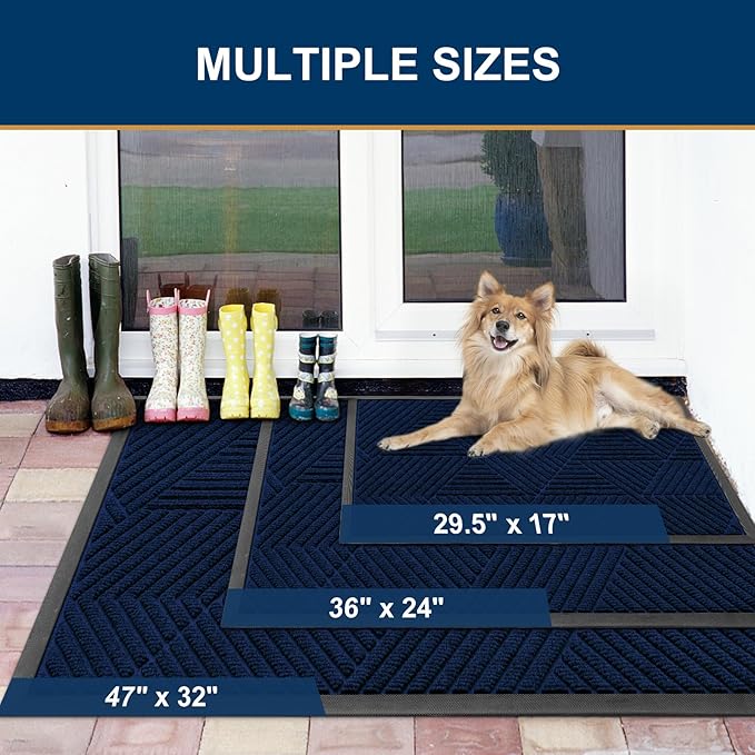 Smiry Front Door Mat Outside Entrance, Heavy Duty Sturdy Natural Rubber Doormat, Trap Dirt and Moisture, Easy Clean Low Profile Welcome Floor Mats for Indoor Outdoor Entry, 35X23 Inch, Royal Blue