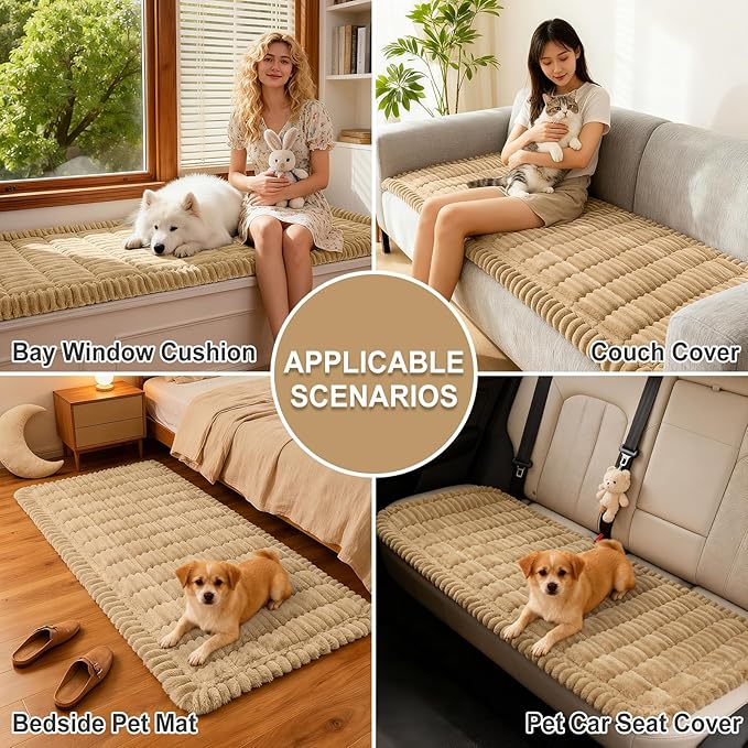 hyha Couch Covers for Dogs Washable, Non Slip Plush Dog Sofa Protectors, Fuzzy Pet Couch Covers for 3 Cushion Sofa Pet Friendly (Camel, 27.6" x 70.9")