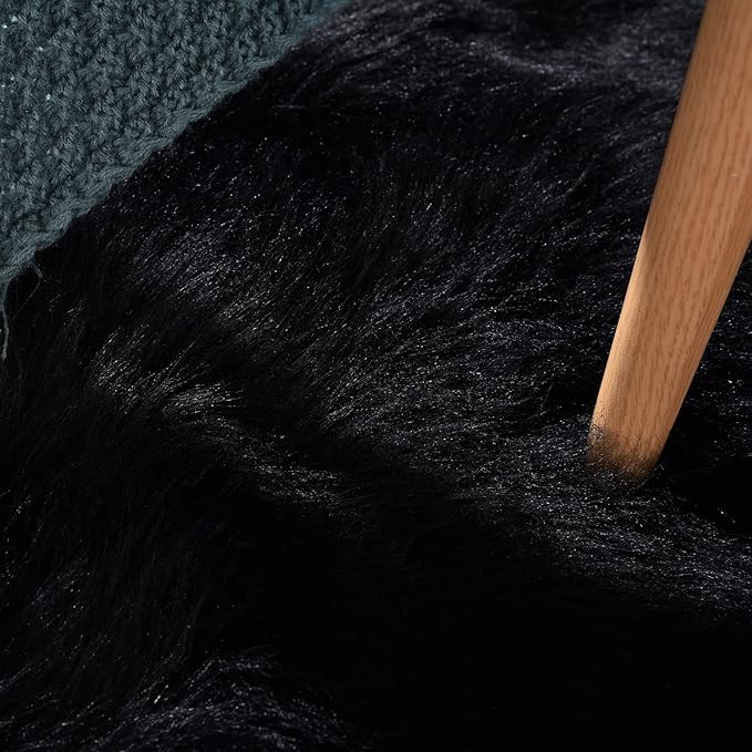 ORINOVA Washable Faux Fluffy Fur Round Area 6.6ft Rugs for Living Room Black Large Furry Rug for Bedroom Boho Circle Nursery Rug Teen Room Décor