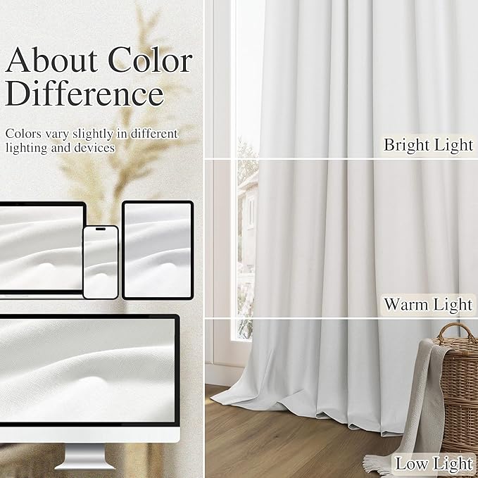 Guken 100% Blackout Linen Curtains 112 Inch Wide by 52 Inch 2 Panels Set for Living Room Bedroom Back Tab Thermal Insulated Black Out Linen Drapes Room Darkening Window Curtains