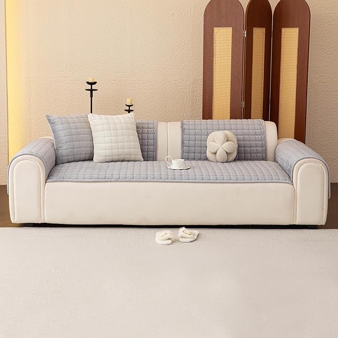Velvet Couch Covers for Dogs, Dog Sectional Couch Covers, Pet Couchs Cover for Large Sectional, Couchs Protector for Dogs, Sectional Sofa Cover for Pet Washable(1PC,Light Grey,27.6"×94.4")