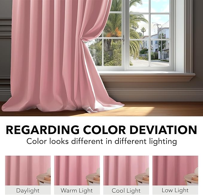 Deconovo Blackout Curtains, Thermal Insulated, W52 x L108 2 Panels, Back Tab, Machine Washable, Room-Darkening Drapes for Bedroom/Living Room Coral Pink