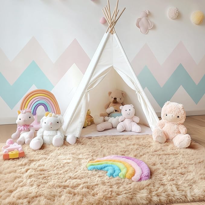 OLANLY 4x7 Area Rugs for Living Room Bedroom, Machine Washable Soft Fluffy Shaggy Bedside Rug, Indoor Floor Carpet for Kids Girls and Boys, Dorms, Nursery Rooms, Home Decor Aesthetic, Beige