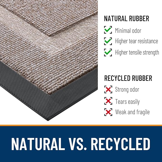 OLANLY Front Door Mat Indoor Outdoor Entrance, Waterproof All-Season, All-Weather Doormat, Sturdy Natural Rubber, Low Profile, Easy Clean Patio Porch Entryway Mat, 47x32, Camel
