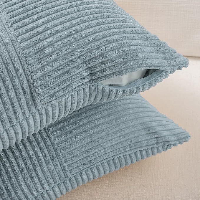 Fancy Homi Set of 2 Light Blue Samll Decorative Throw Pillow Covers 14x14 Inch with for Couch Bed Sofa, Rustic Farmhouse Boho Home Decor, Soft Cross Patchwork Corduroy Square Cushion Case 35x35 cm