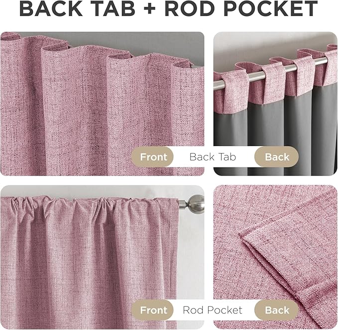 Joydeco Blackout Curtains for Bedroom - 100% Light Blocking 2 Panels Set Pink Drapes 37" W x 96" L, Thermal Insulated Room Darkening Curtains, Linen Textured for Living Room, Rod Pocket & Back Tabs