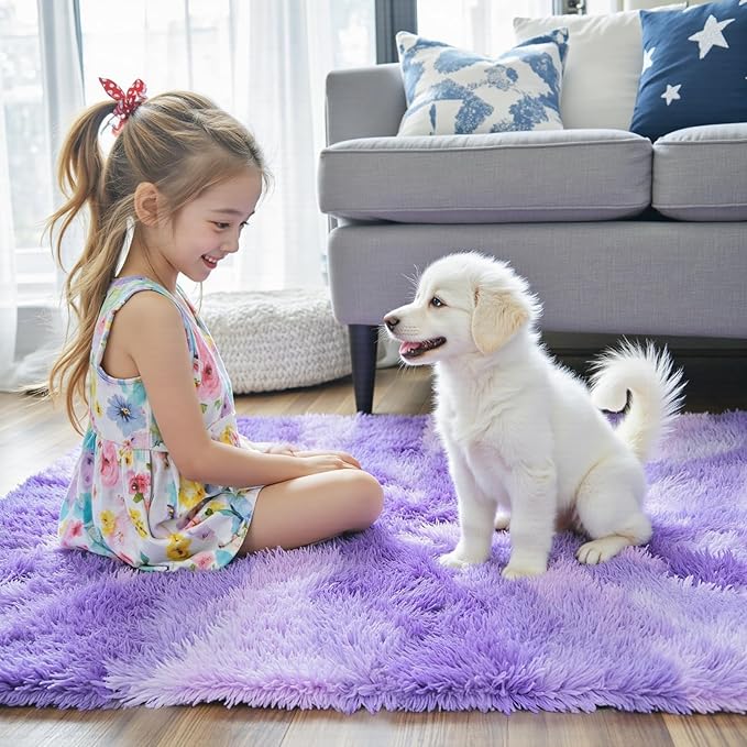 Rugs for Living Room 6x9, Alfombras para Salas Shag Large Plush Soft Area Rug, Shaggy Carpets for Bedroom, Kids Boys Girls Home Decor Aesthetic (Purple Starry, 6x9 Feet)