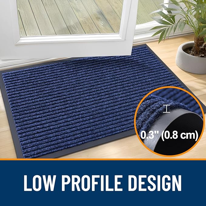 OLANLY Front Door Mat Indoor Outdoor Entrance, 2-Pack 47 x 23 Inch, Waterproof Heavy Duty Doormat, Fade Resistant, Low Profile, Easy Clean Patio Porch Welcome Floor Mats for Entry, Blue