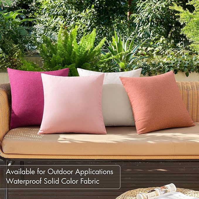 MIULEE Pack of 4 Decorative Outdoor Throw Pillow Covers Linen Waterproof Pillow Covers Spring Valentine Farmhouse Cushion Cases for Patio Garden Tent Balcony Couch Sofa 18x18 inch Pink