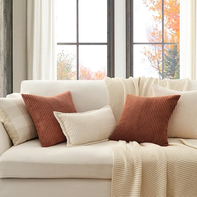 Topfinel Decorative Terracotta Throw Pillow Covers Cushion Cases, Set of 4 Soft Velvet Modern Double-Sided Designs, Rustic Fall Home Decor, Pillow Inserts Not Included 22x22 inch