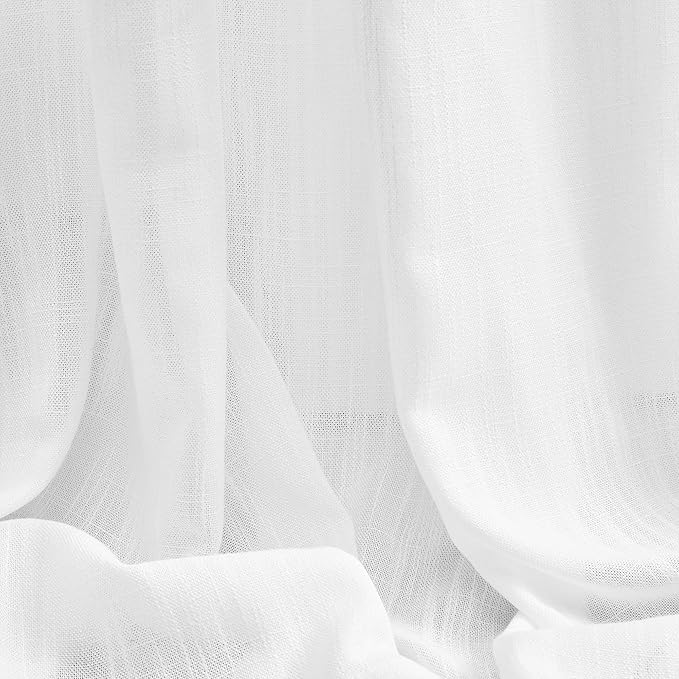 MYSKY HOME French Door Curtains for Closet Doorways, Window White Cotton Sheer Drapes Light Filtering Cute Curtain Panels Elegant Look for Classroom/Guestroom, 50" x 72", White, 2 PCs