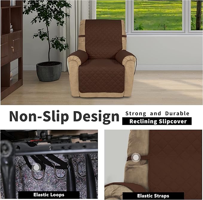 Easy-Going Recliner Chair Slipcover Reversible Sofa Cover Water Resistant Couch Cover Furniture Protector with Elastic Straps for Pets Dog (Recliner 22 inch, Coffee/Ivory)