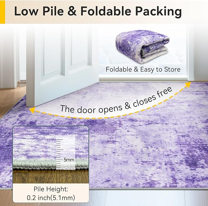 Washable Area Rugs 2'x3' Non-Slip Modern Abstract Soft for Living Room Entryway Bedroom Nursery, Print Pattern, Purple Gray Pink White