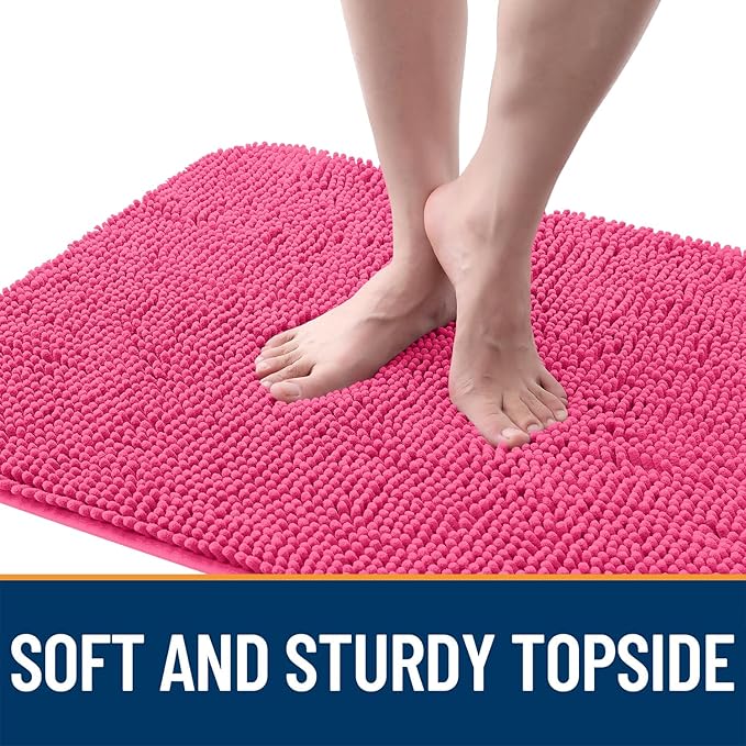OLANLY Dog Door Mat for Muddy Paws 59x35, Absorbs Moisture and Dirt, Absorbent Non-Slip Washable Doormat, Quick Dry Chenille Mud Mat for Dogs, Entry Indoor Entryway Carpet for Inside Floor, Hot Pink