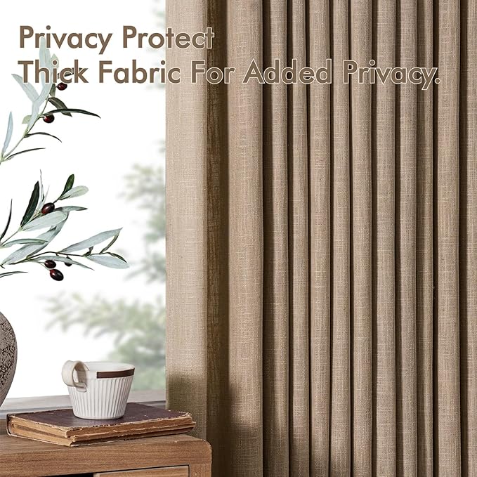 MIULEE Pinch Pleated Thick Linen Curtains 102 Inches Long 2 Panels for Living Room Bedroom, Linen Texture Pleat Drapes Memory Trained Light Filtering Brown Country Farmhouse Burlap Curtains with Hooks