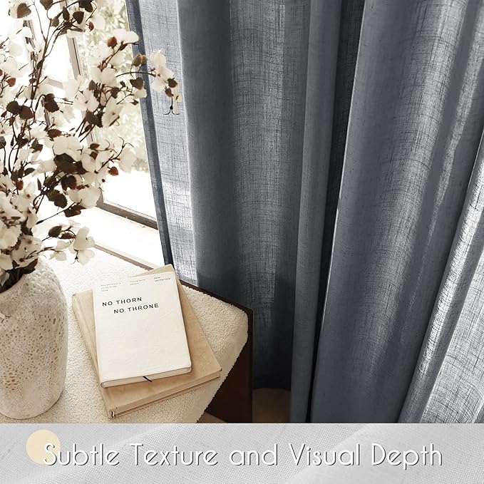 Dark Gray Curtains for Living Room Back Tab Modern Farmhouse Semi Sheer Gray Curtains 96 inches Long 2 Panels Set Muted Neutral Window Curtain for Dining Room Bedroom 52x96