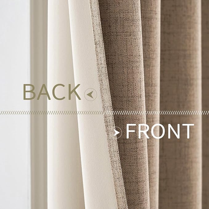 MIULEE 100% Blackout Linen Textured Curtains for Bedroom Solid Thermal Insulated Copper Brown Grommet Room Darkening Curtains & Drapes Luxury Decor for Living Room Nursery 52 x 120 Inch (2 Panels)