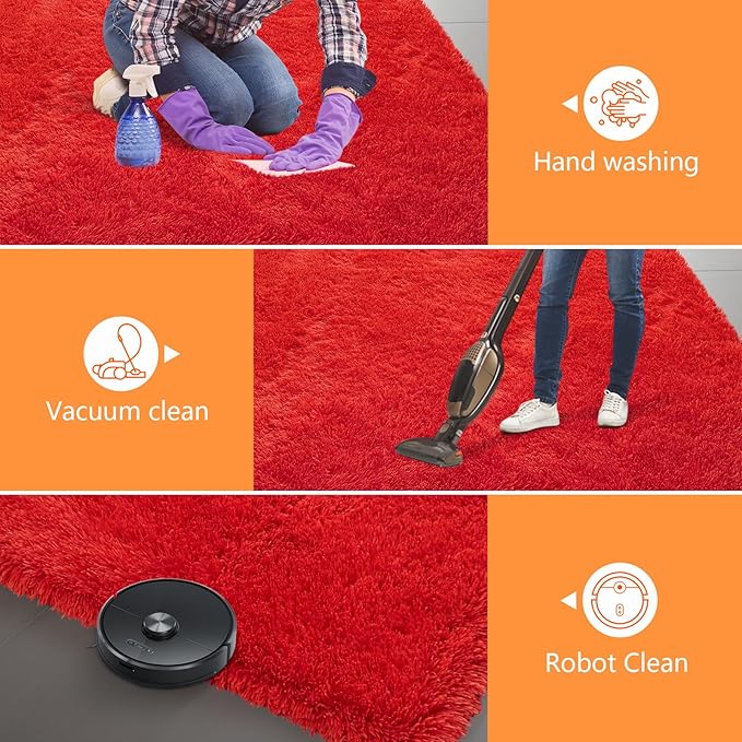 Red Shag Area Rugs for Bedroom Living Room,Ultra Soft Fluffy Christmas Area Rugs 9x12 for Dorm,Indoor Carpet Nursery Rugs for Kids Girls Room Home Decor (Red, 9X12 Feet)