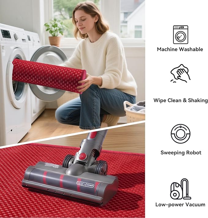 YDKGL 2x3 ft Indoor Door Mat Entryway Rug Non Slip Boho Woven Washable Small Area Rugs Runner, Front Entry Rug Entrance Doormat for Hall Porch Bathroom Kitchen Bedroom Easy Clean, Red 24"x36"