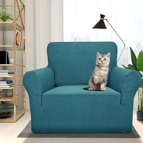 1 Piece Jacquard Chair Slipcovers for Living Room High – Peacock Blue