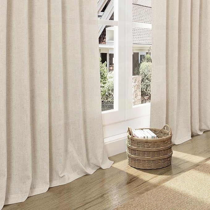 Nanspring Extra Long 120 Inch Curtains for Living Room Birch Beige Linen Light Filtering Semi Sheer Curtain Back Tab Modern Farmhouse Decor Floor to Ceiling High Window for Bedroom 52x120, 2 Panels