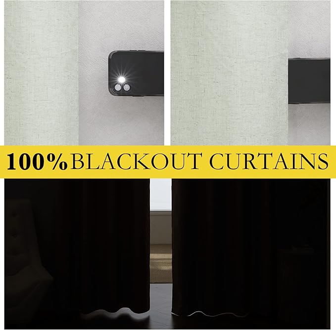 NICETOWN Sage Green Short Kitchen Linen Blackout Curtains 48 inches Length for Kitchen, 52" Wide, Pair of Thermal Insulated & Energy Efficiency Drapes for Windows, Lined Linen Flax Window Dressing