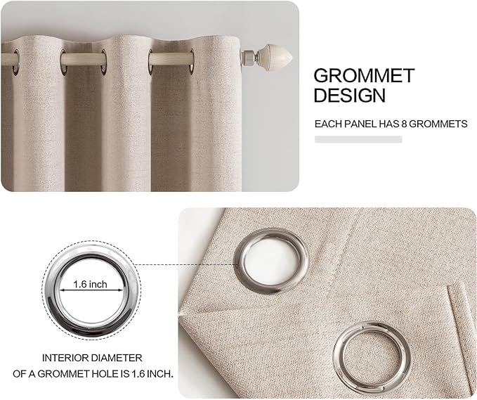 MIULEE 100% Blackout Linen Texture Curtains Soild Thermal Insulated Natural Beige Curtains Grommet Room Darkening Curtains & Drapes for Living Room Bedroom Nursery 42 x 84 (2 Panels)
