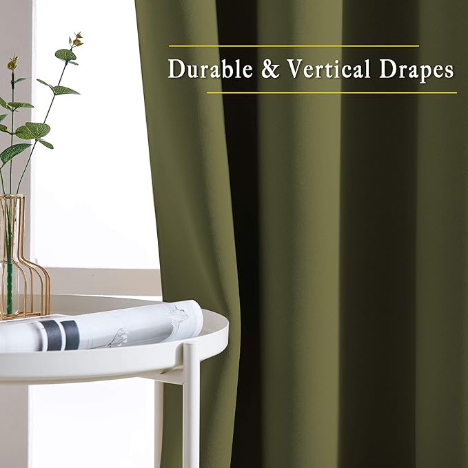 NICETOWN Bedroom Room Darkening Curtains and Drapes - Window Treatment Thermal Insulated Solid Grommet Room Darkening Draperies for Bedroom (Olive, Set of 2, 46 by 54 Inch)