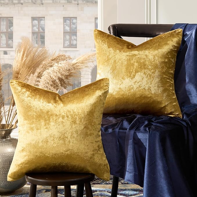 GIGIZAZA Gold Velvet Pillow Covers 26x26, Pack of 2 Throw Pillows Square Covers Modern Decorative Big Pillows Cases for Living Room Couch Vintage Cushion Covers