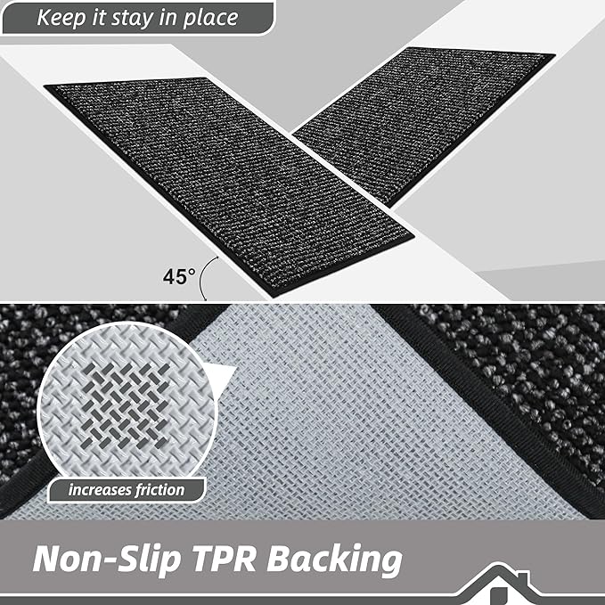 BEQHAUSE Kitchen Rugs 20"x32", Non-Slip Kitchen Mats for Floor, Super Absorbent and Stain Resistant Kitchen Rugs, Machine Washable Rugs for Kitchen, Hallway, Laundry & Sink, Black