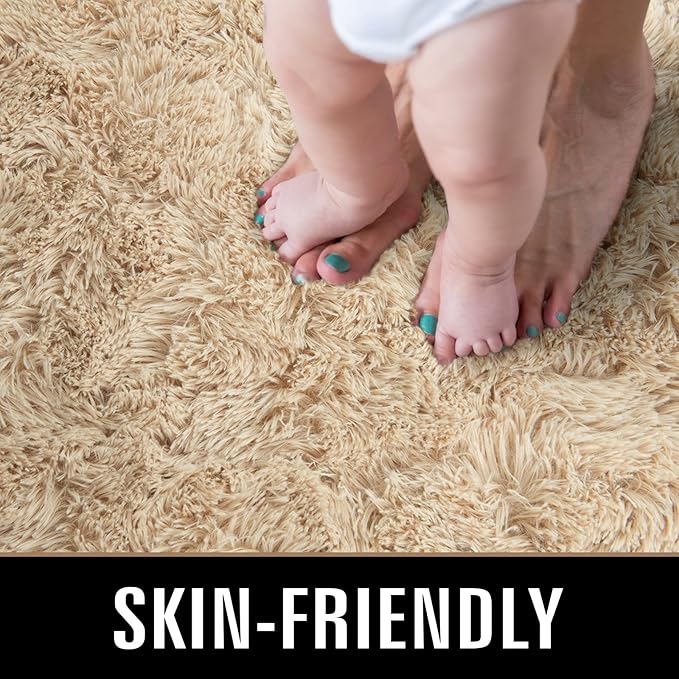 TWINNIS Super Soft Shaggy Rugs Fluffy Carpets, 5x8 Feet, Indoor Modern Plush Area Rugs for Living Room Bedroom Kids Room Nursery Home Decor, Upgrade Anti-Skid Rectangular Fuzzy Rug, Light Tan