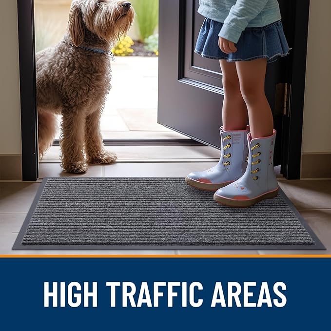 OLANLY Front Door Mat Indoor Outdoor Entrance, Waterproof Heavy Duty Doormat, Fade Resistant, Low Profile, Easy Clean Patio Porch Welcome Floor Mats for Entry, 59x30, Grey