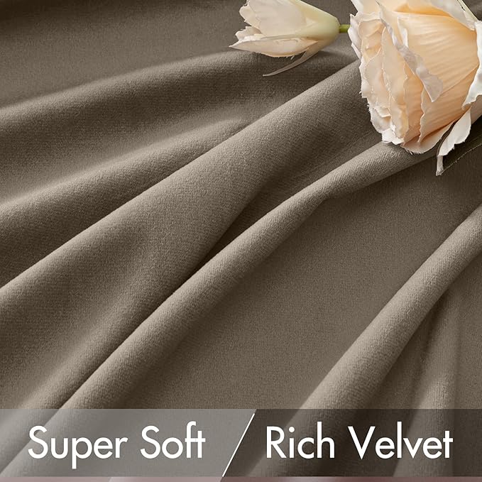 MIULEE Taupe Velvet Curtains 90 inches - Luxury Blackout Curtains for Bedroom Living Room Thermal Insulated Super Soft Window Drapes Rod Pocket & Back Tab, W52 x L90 inches, 2 Panels